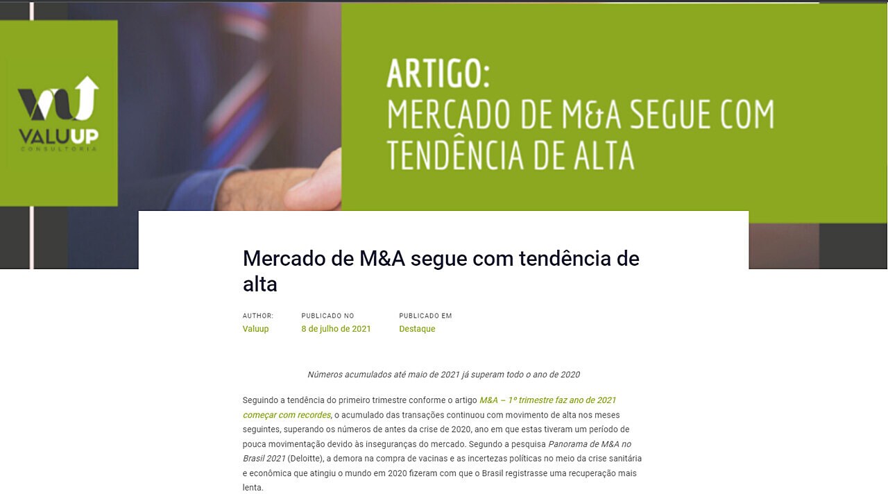 Mercado de M&A segue com tendncia de alta